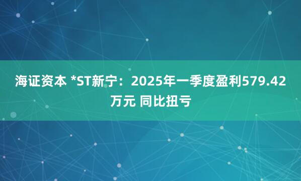 海证资本 *ST新宁：2025年一季度盈利579.42万元 同比扭亏