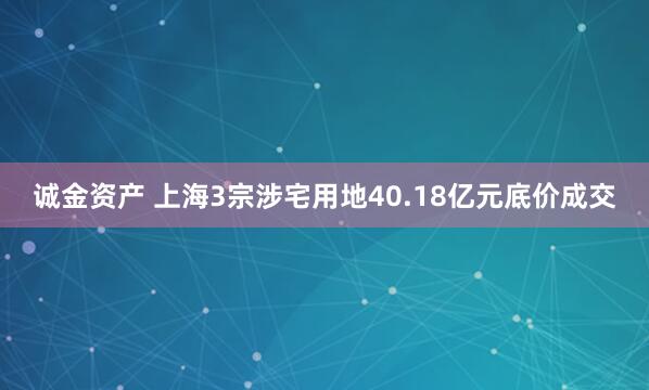 诚金资产 上海3宗涉宅用地40.18亿元底价成交